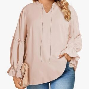 NWOT Blush Pink Long Sleeve Blouse 2X Ruffle Sleeves